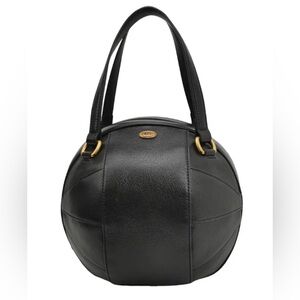 Gucci Lg. Black Leather Round Basketball Sphere Bag with Dust Bag and Box.